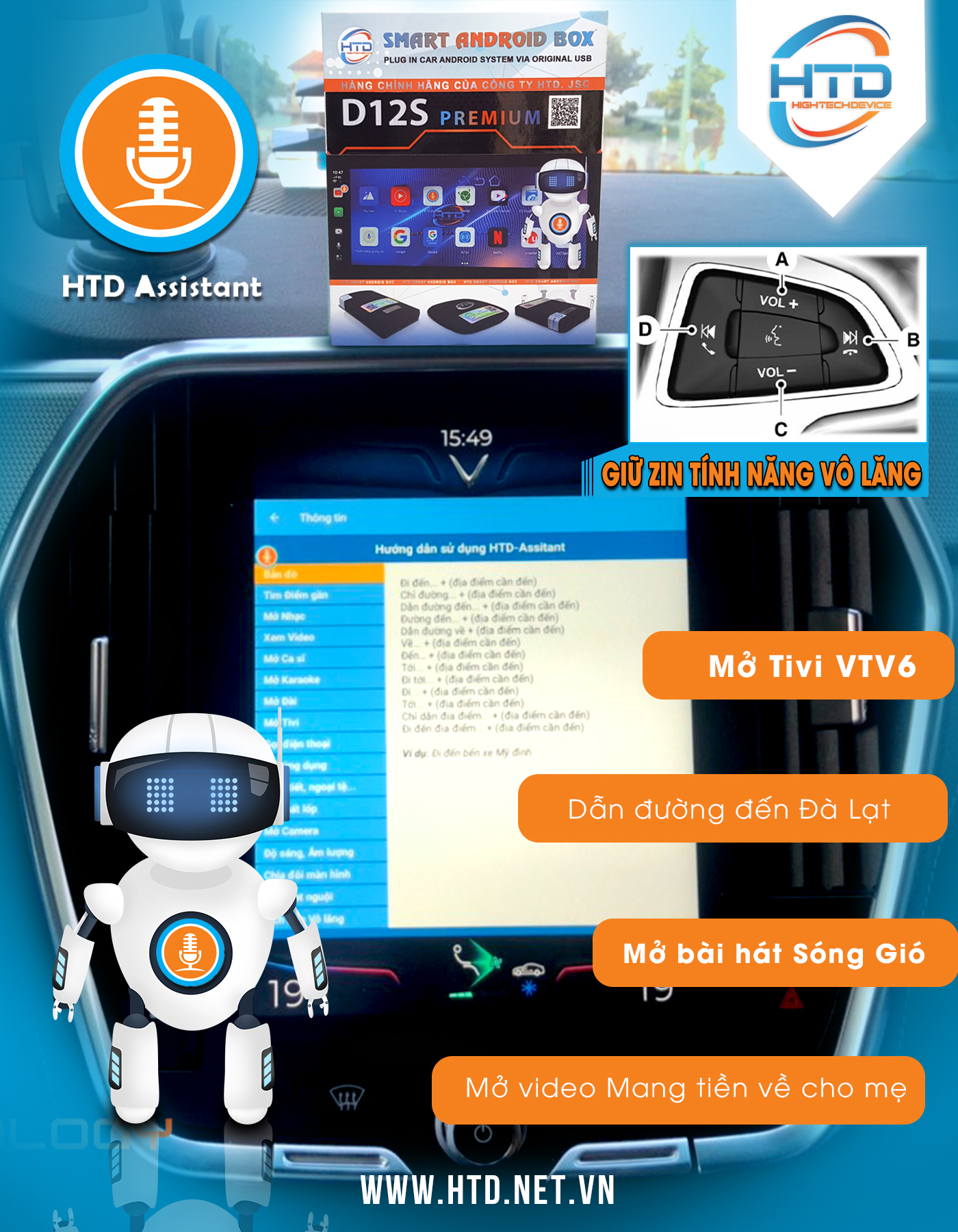 Htd Smart Carplay Ai Box D12s Premium – Cpu Snapdragon 8 Core - Tặng Vietmap S1 + Sim 4g 3 Tháng (Ảnh 11)