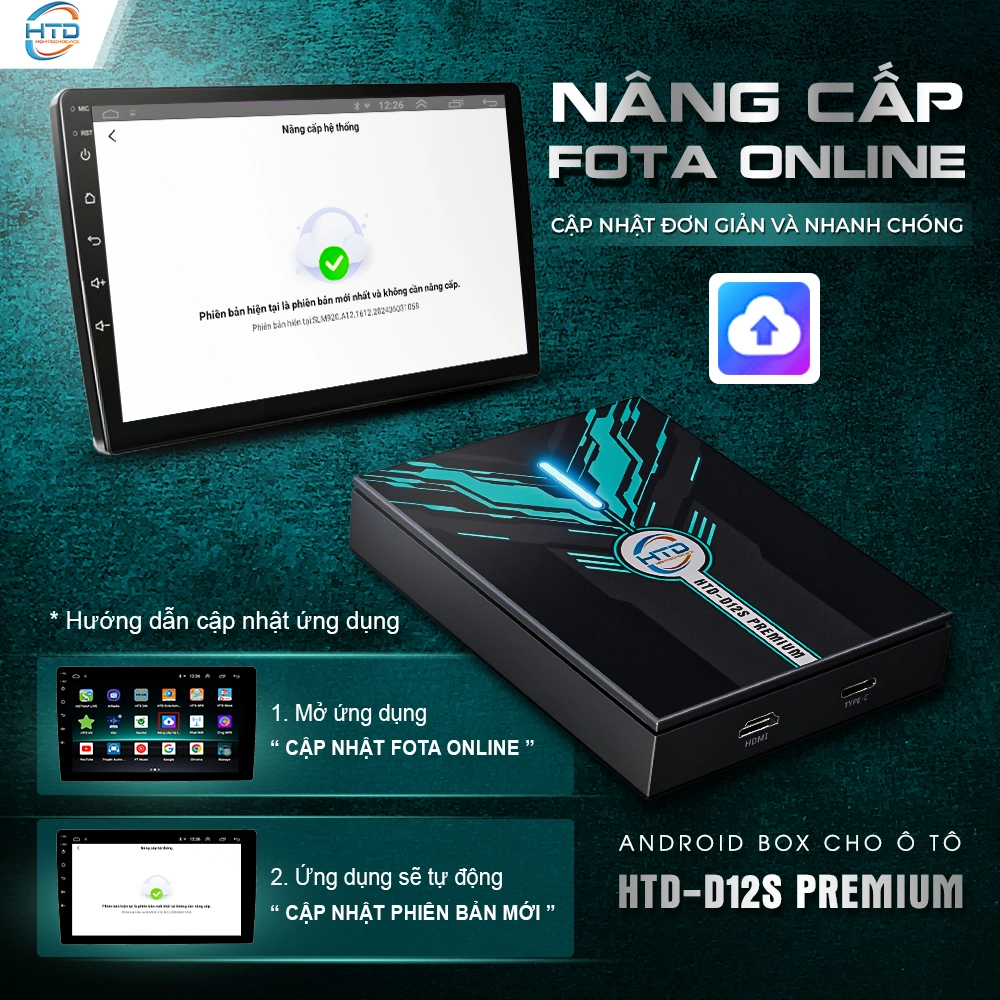 Android box cho ô tô giá rẻ D12S Premium tự động nâng cấp FOTA online