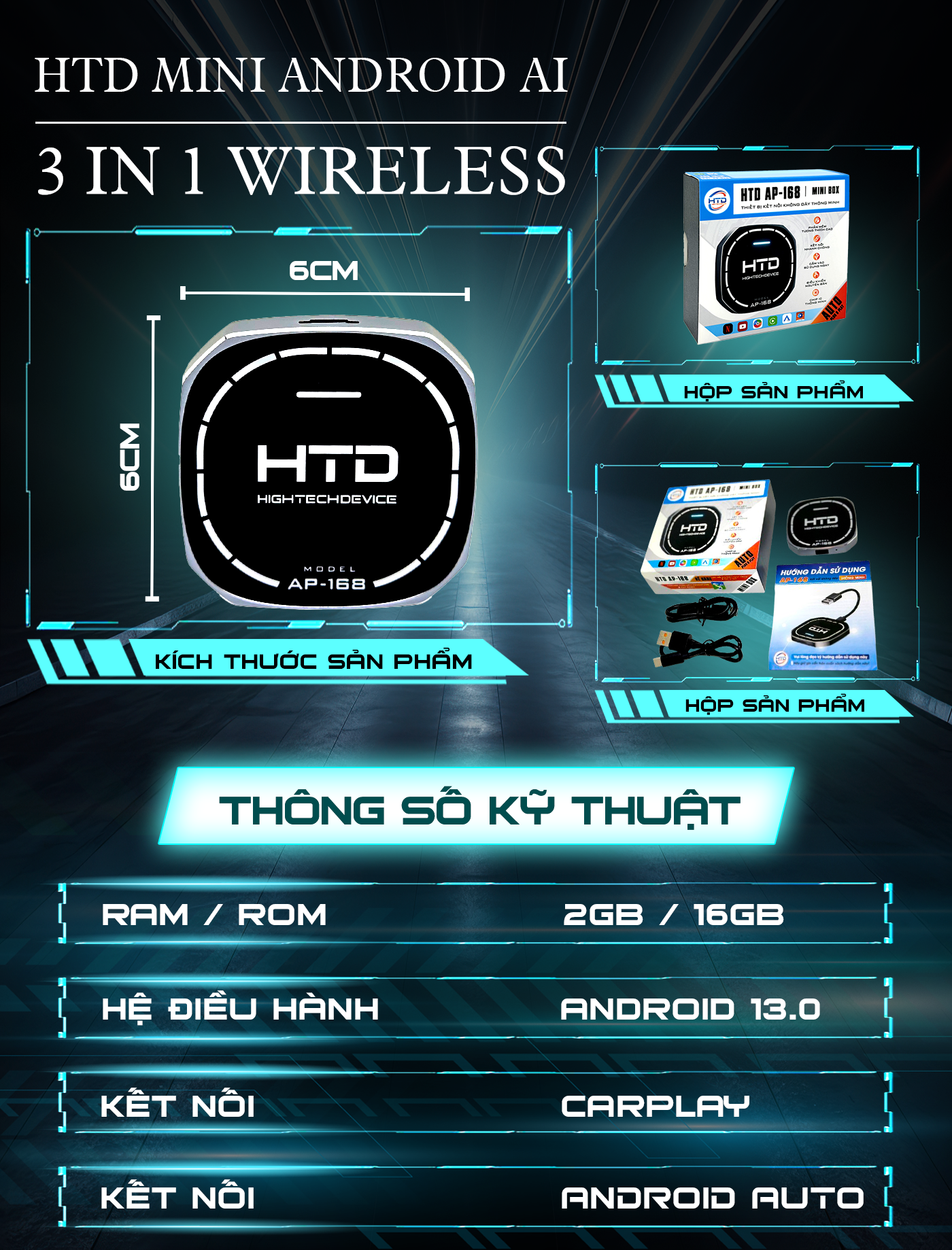 Thông số kỹ thuật Mini AI Android Box AP 168