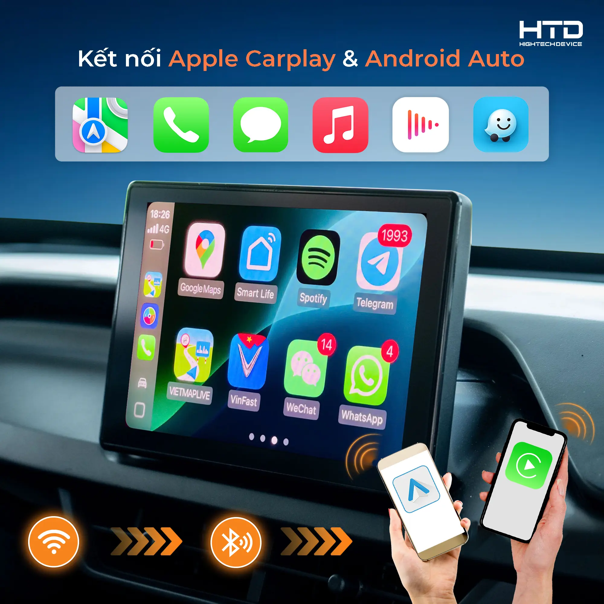 Kết nối Apple Carplay hoặc Android Auto trên bộ chuyển đổi màn hình VF3
