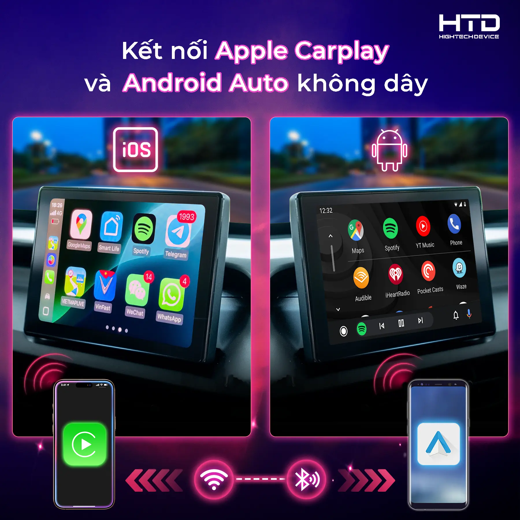 Bộ chuyển đổi màn hình android vf3 hỗ trợ kết nối carplay không dây