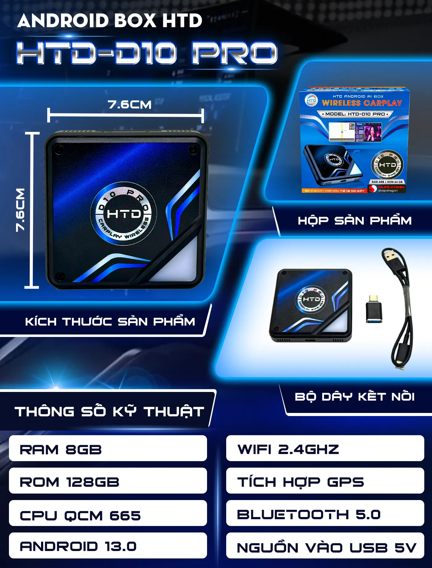 Thông số kỹ thuật trên Android Box ô tô D10 PRO