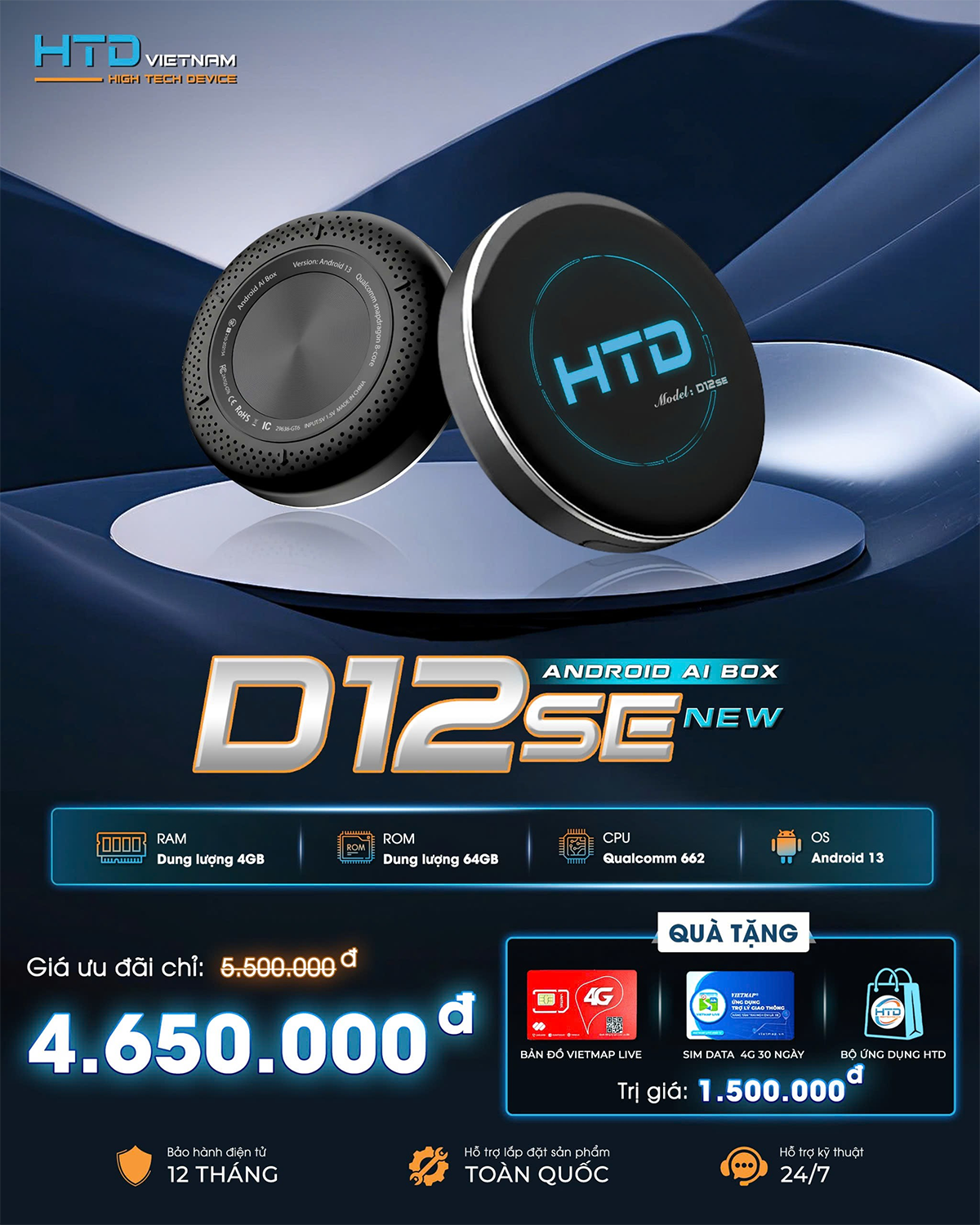 HTD Android Box D12SE NEW – Bộ chuyển đổi màn hình thế hệ mới