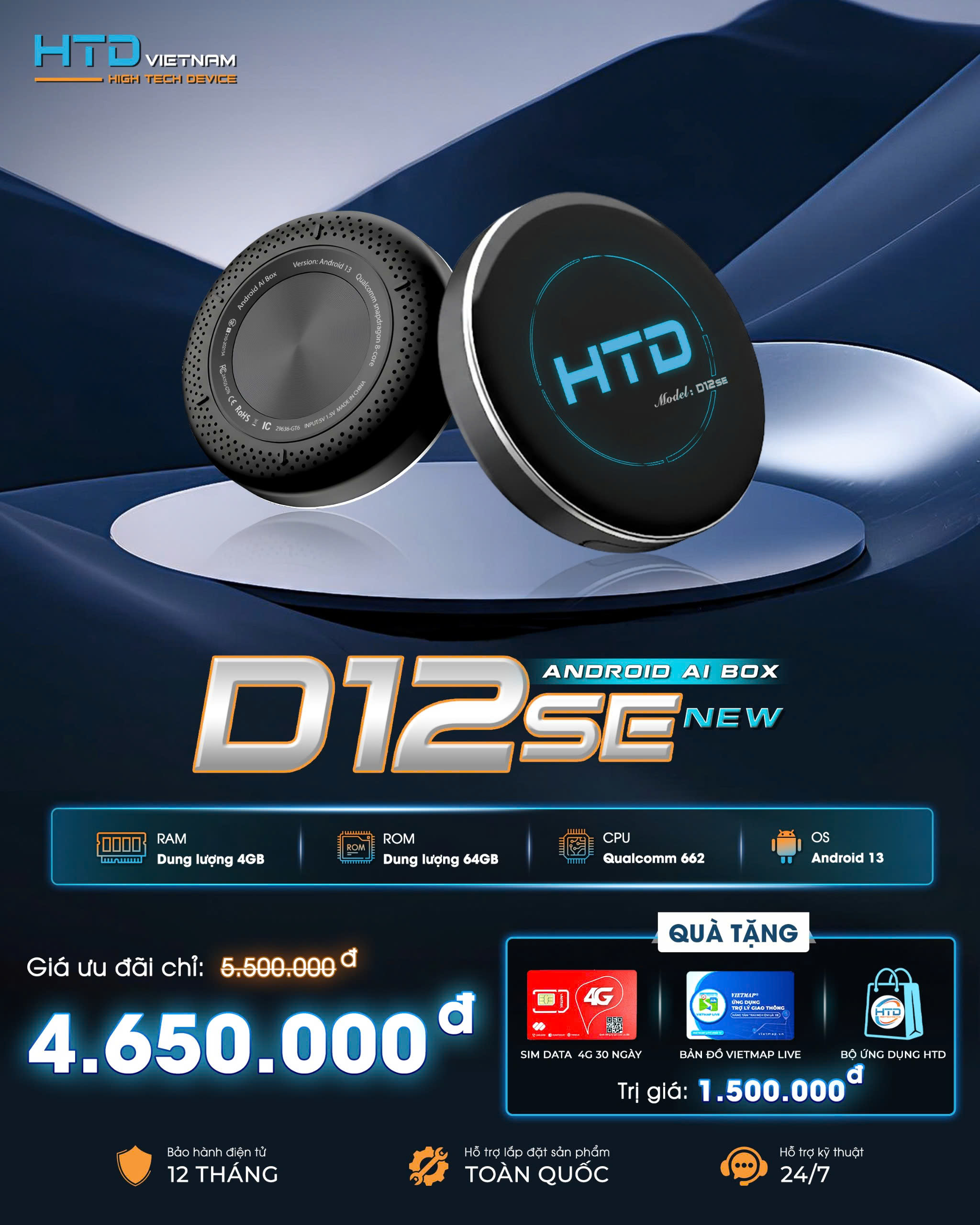 HTD Android Box D12SE NEW – Bộ chuyển đổi màn hình thế hệ mới