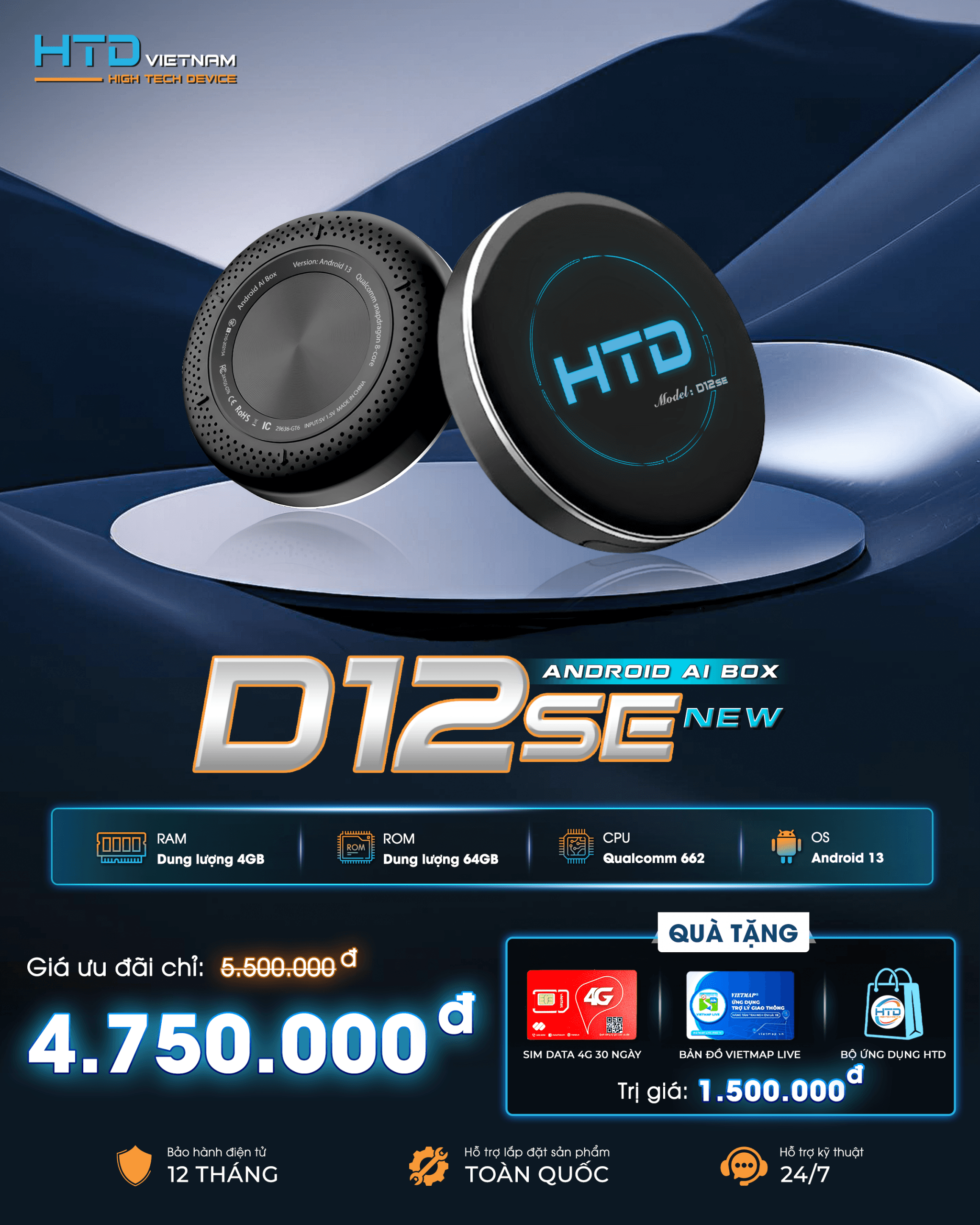 Android Box Ô Tô Bộ Chuyển Đổi Màn Hình D12SE NEW Thế Hệ Mới
