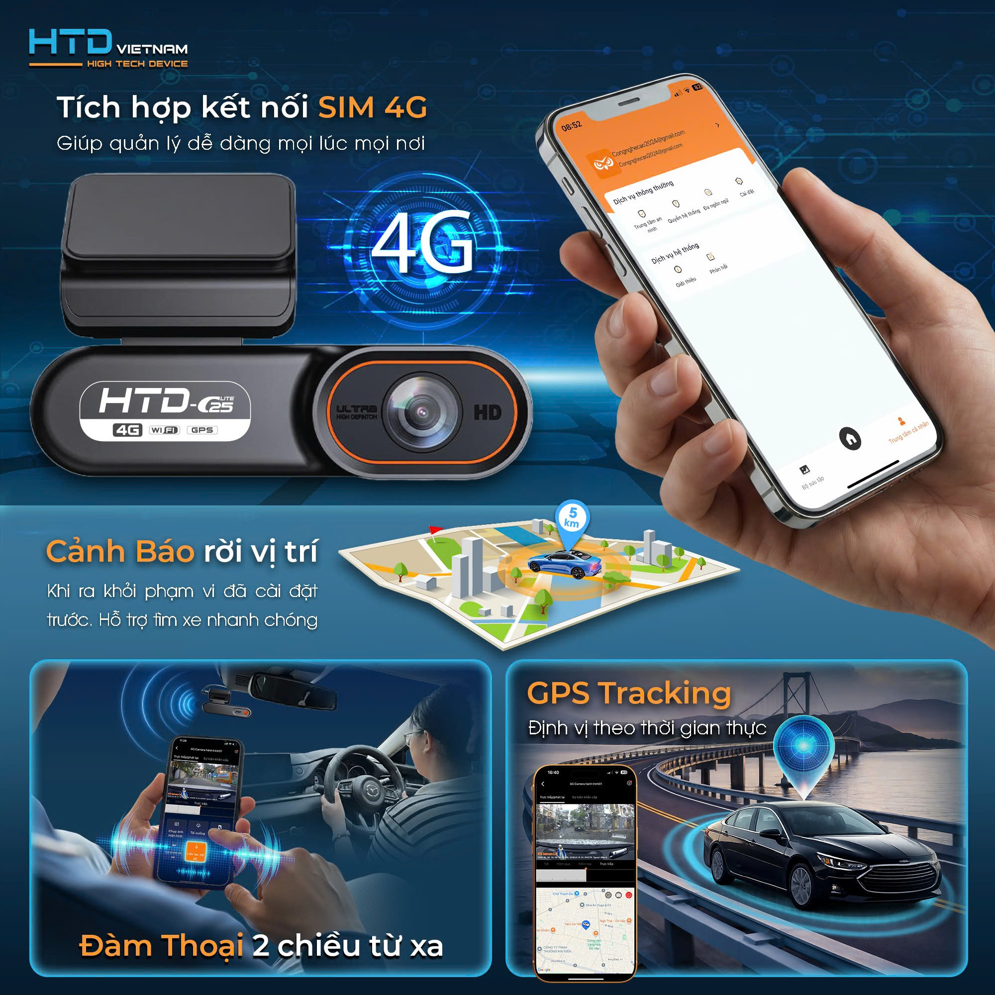 HTD C25 4G: Camera hành trình giám sát từ xa – Quản lý xe từ xa chỉ với 1 app