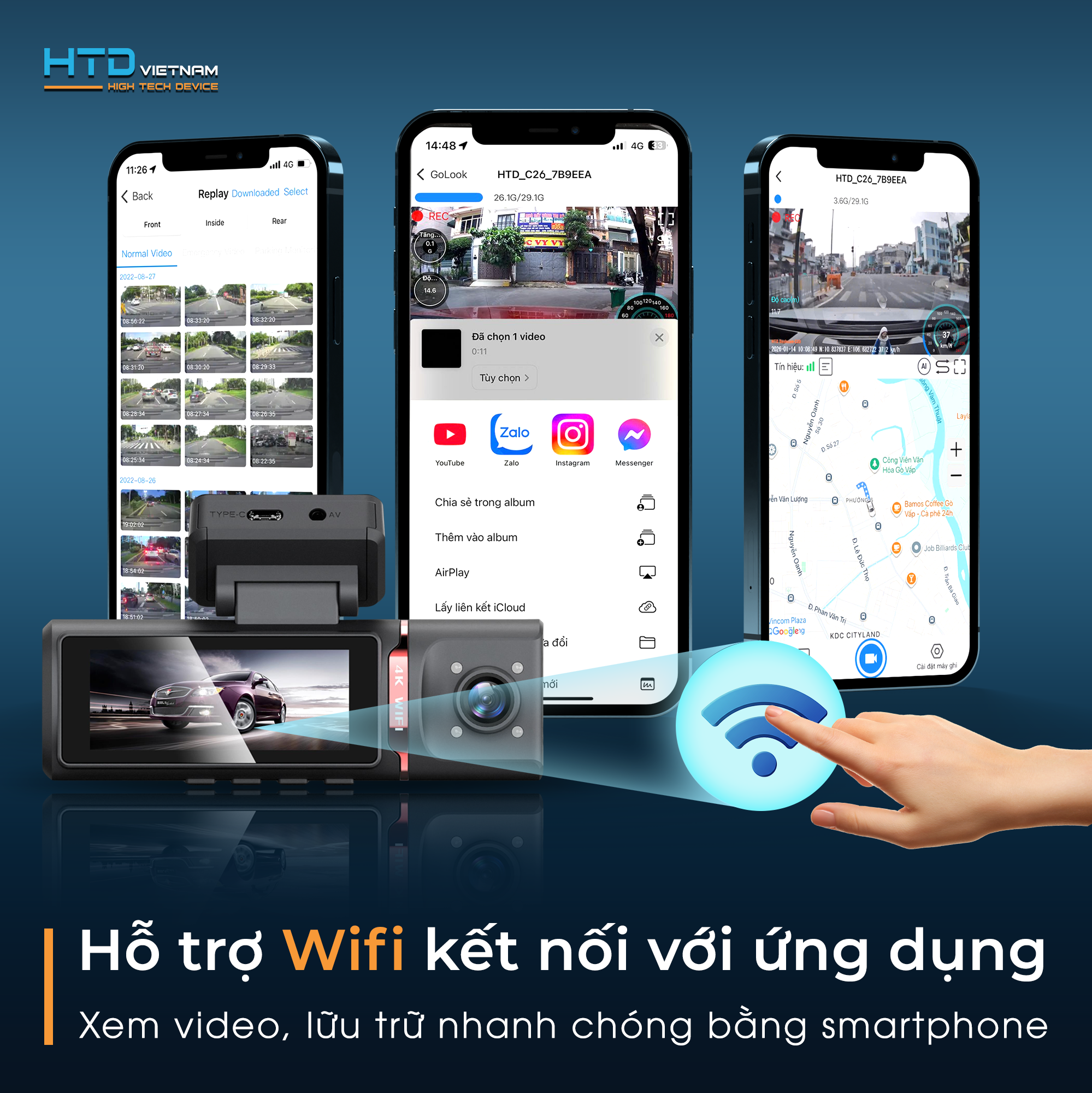 Camera hành trình C26-3M ghi hình 3 mắt: Trước – Trong – Sau, giám sát toàn diện