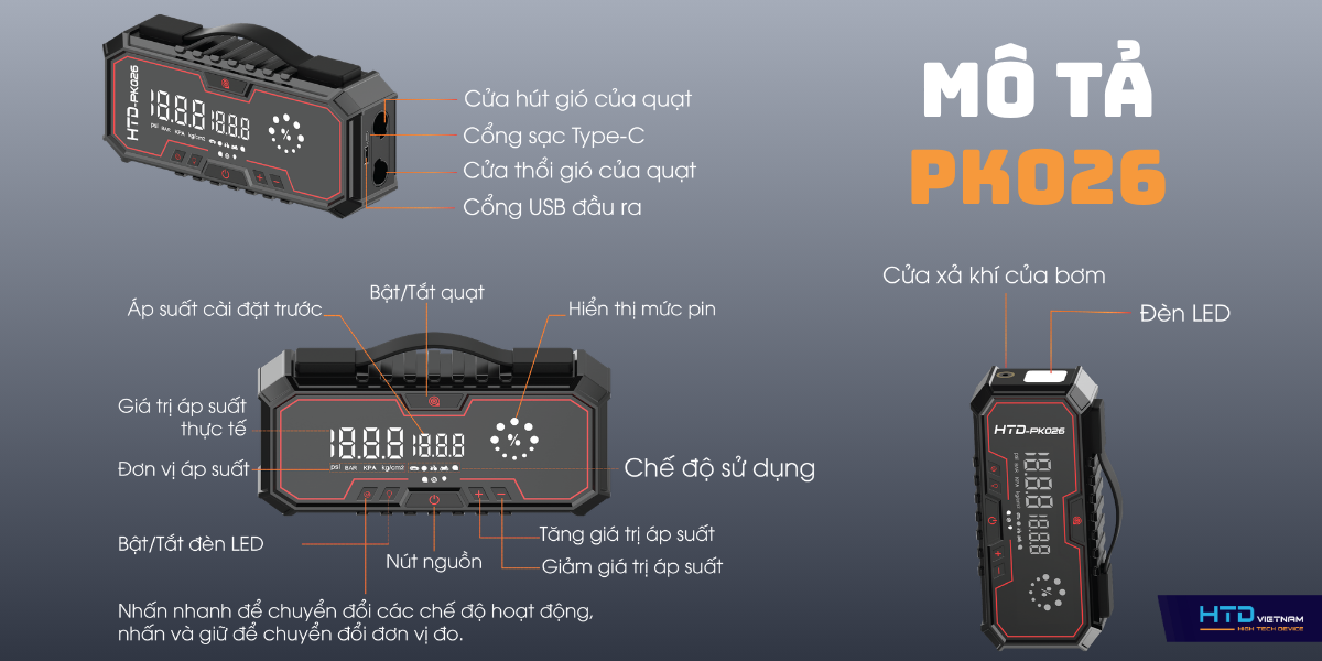 Bơm điện cầm tay kích bình ôtô PK026: BƠM ĐIỆN TỬ CẦM TAY CÓ KHẢ NĂNG KÍCH BÌNH MỚI NHẤT NĂM