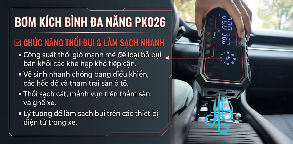 Bơm điện cầm tay kích bình ôtô PK026có khả năng thổi bụi