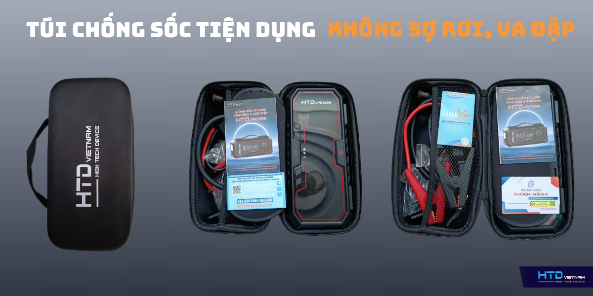 Bơm điện cầm tay kích bình ôtô PK026 trang bị túi chống sốc