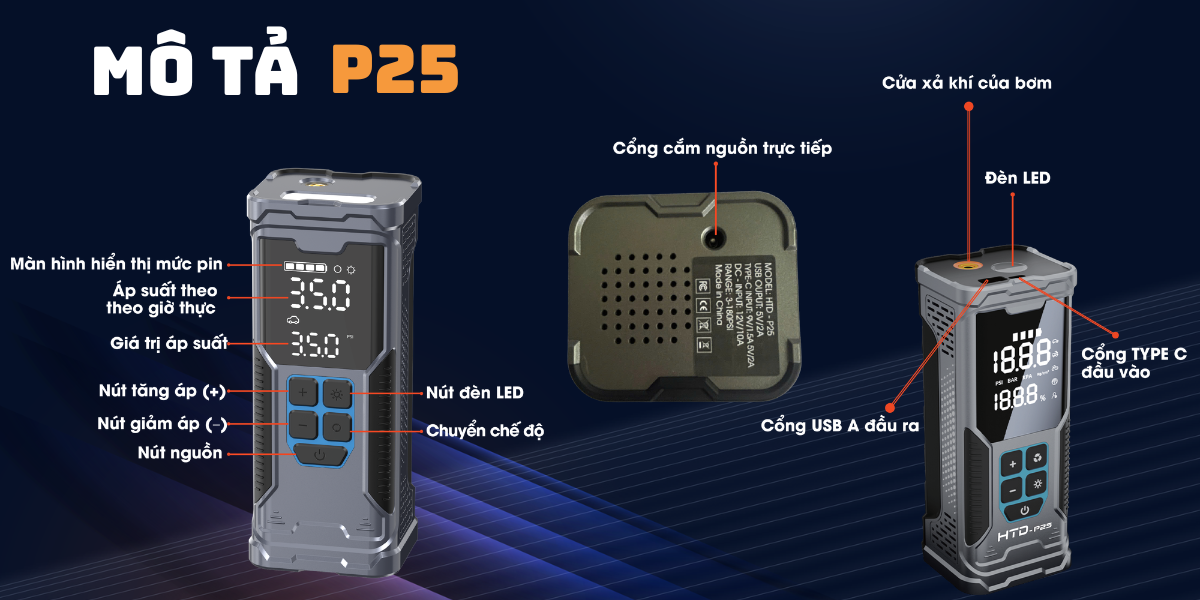 Bơm điện mini P25: BƠM ĐIỆN TỬ CẦM TAY, BƠM 4 BÁNH XE CHỈ TRONG 1 LẦN SẠC