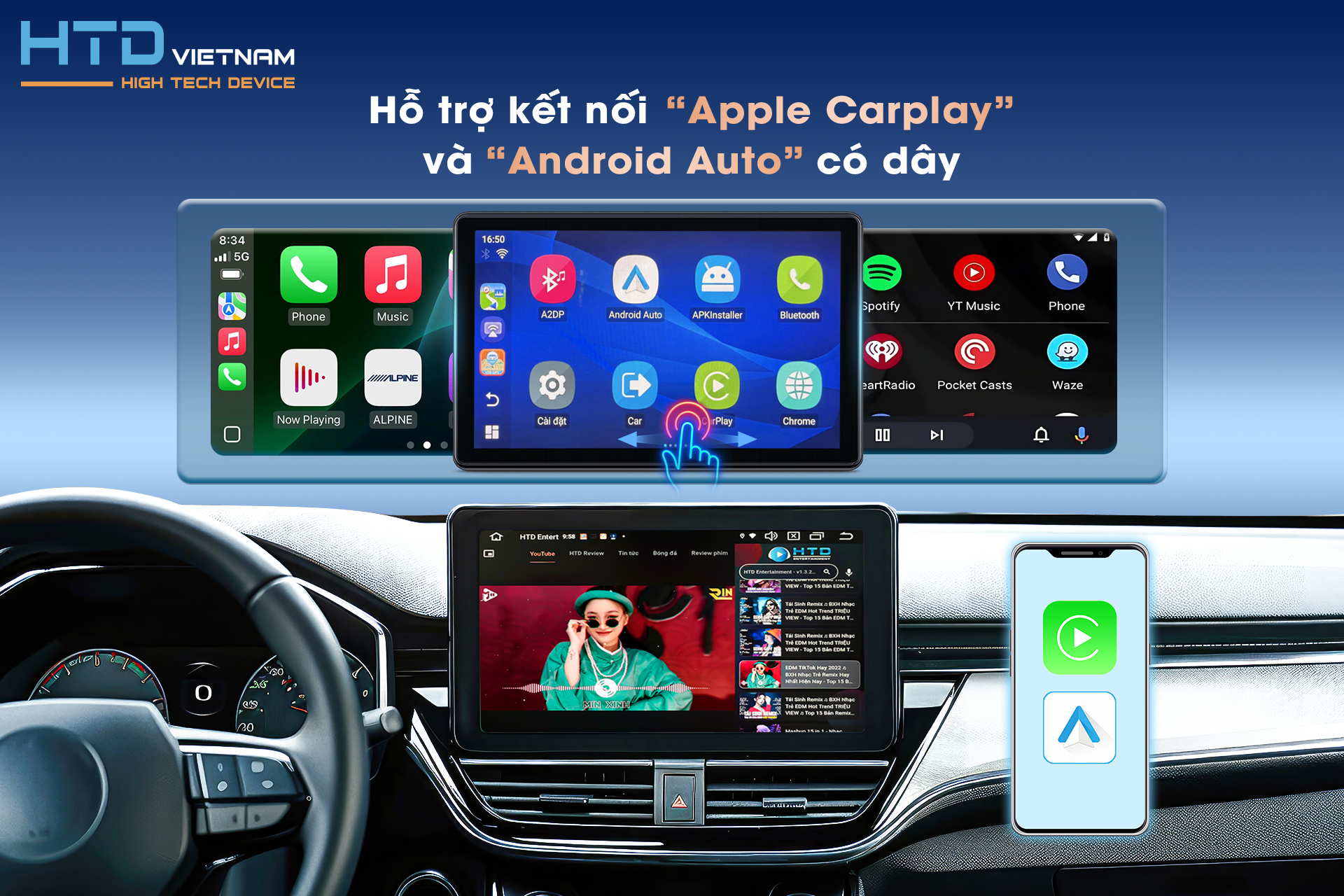 Android Box D10 Plus Kết Nối Apple Carplay Không Dây, Có Dây Và Android Auto Có Dây Mượt Mà