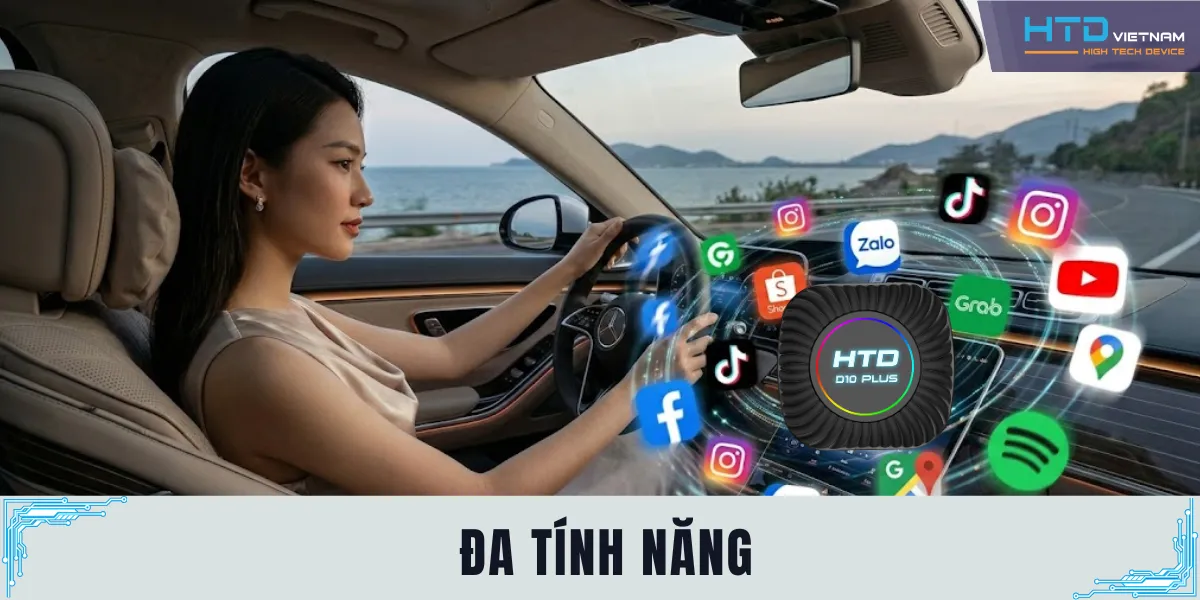 Android box cho ô tô tích hợp đa ứng dụng 