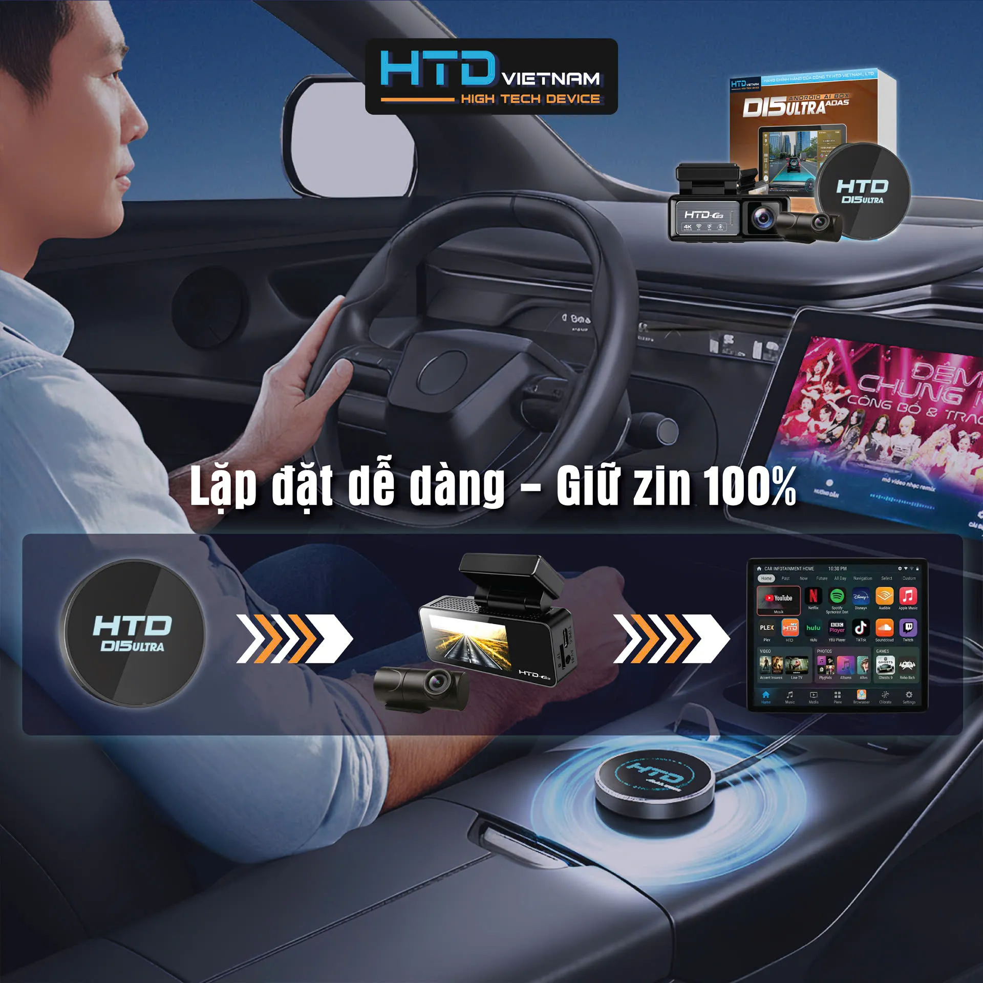 Lắp đặt camera chỉ cần kết nối dây với nguồn điện xe, không cắt dây