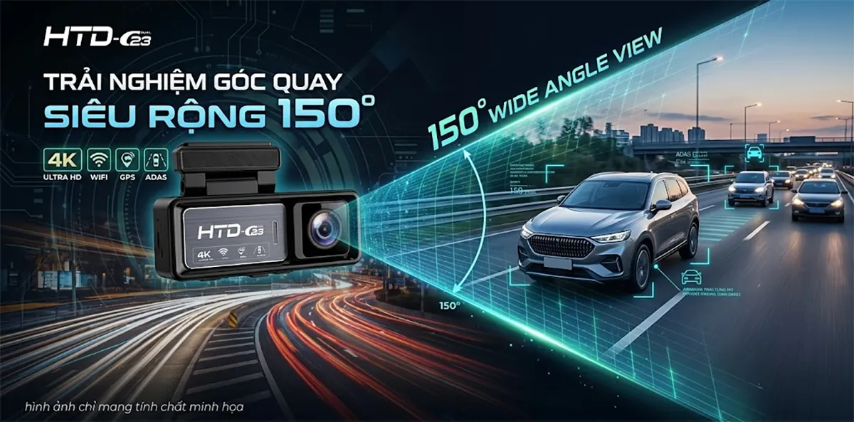 góc quay camera hành trình cho ô tô C23-4K Dual