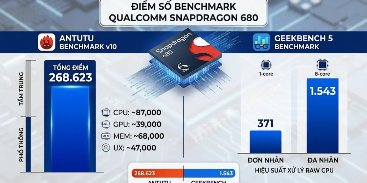 Điểm số benchmark Antutu và Geekbench của chip Snapdragon 680