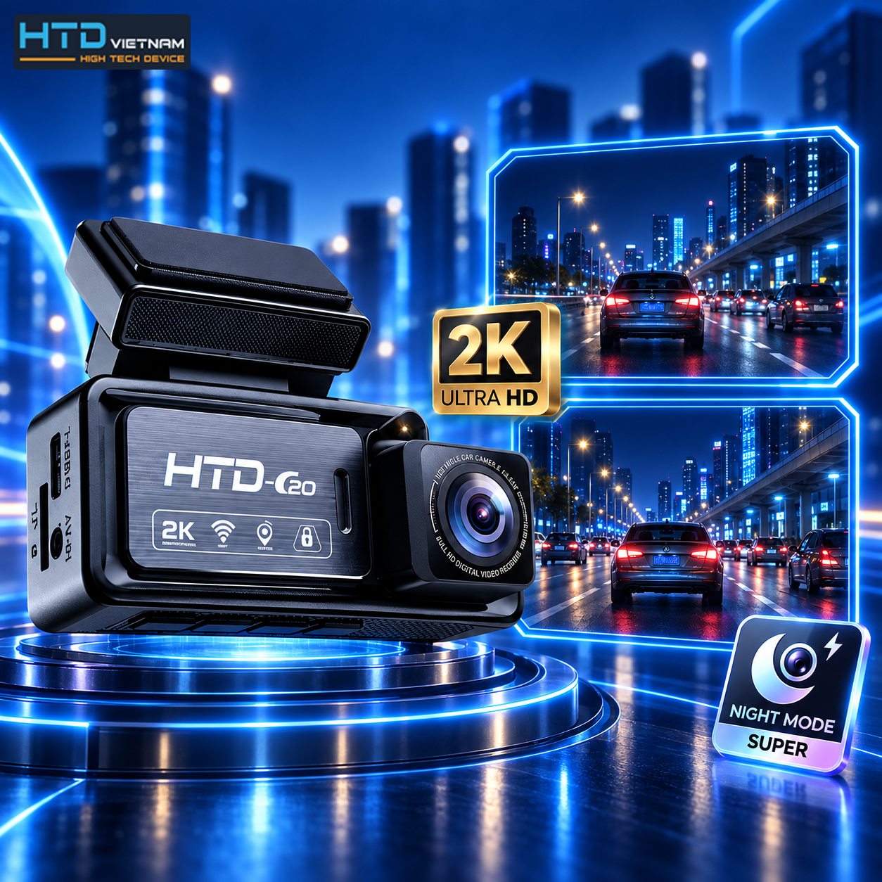 Ghi hình 2K QHD Camera hành trình HTD C20-2K