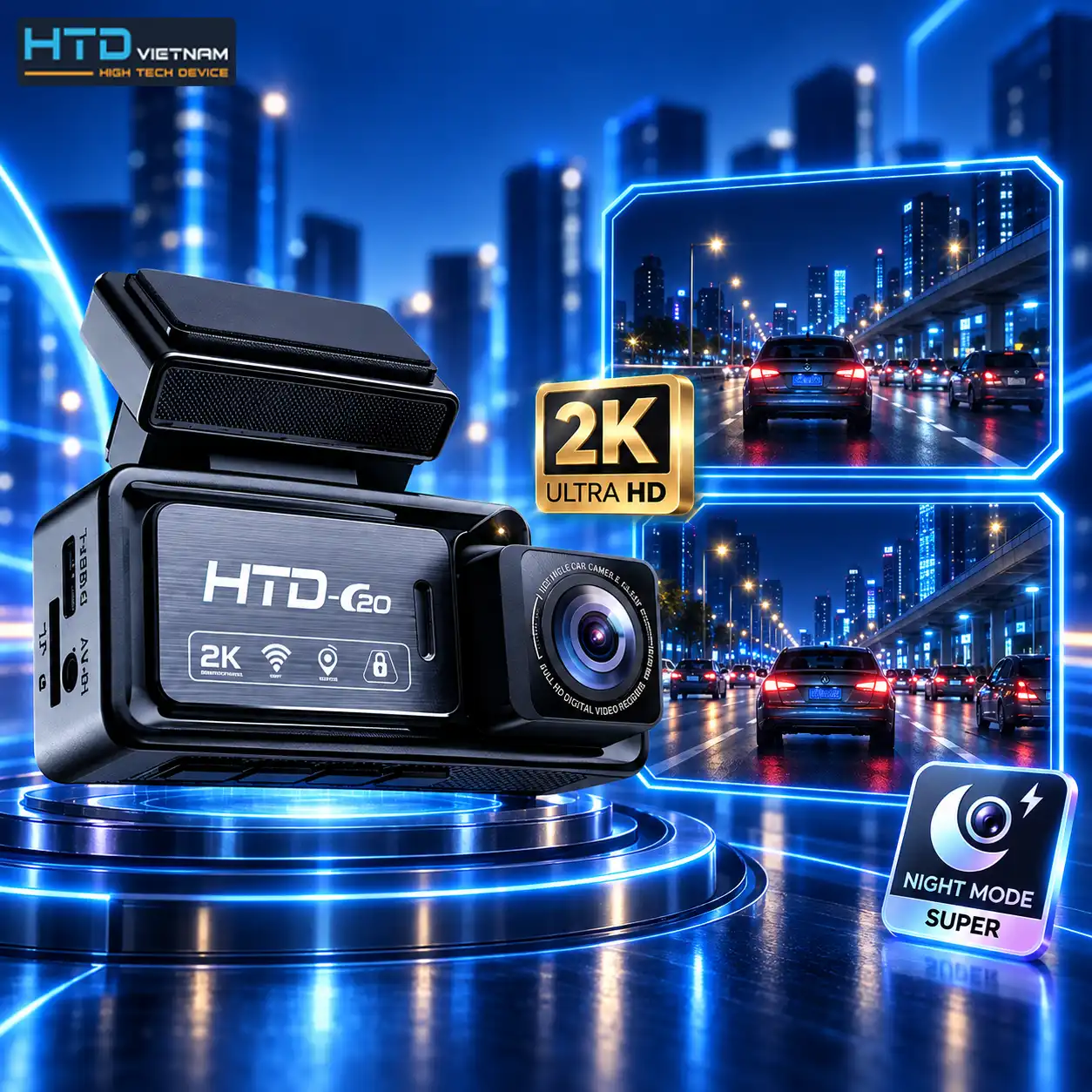 Ghi hình 2K QHD Camera hành trình HTD C20-2K