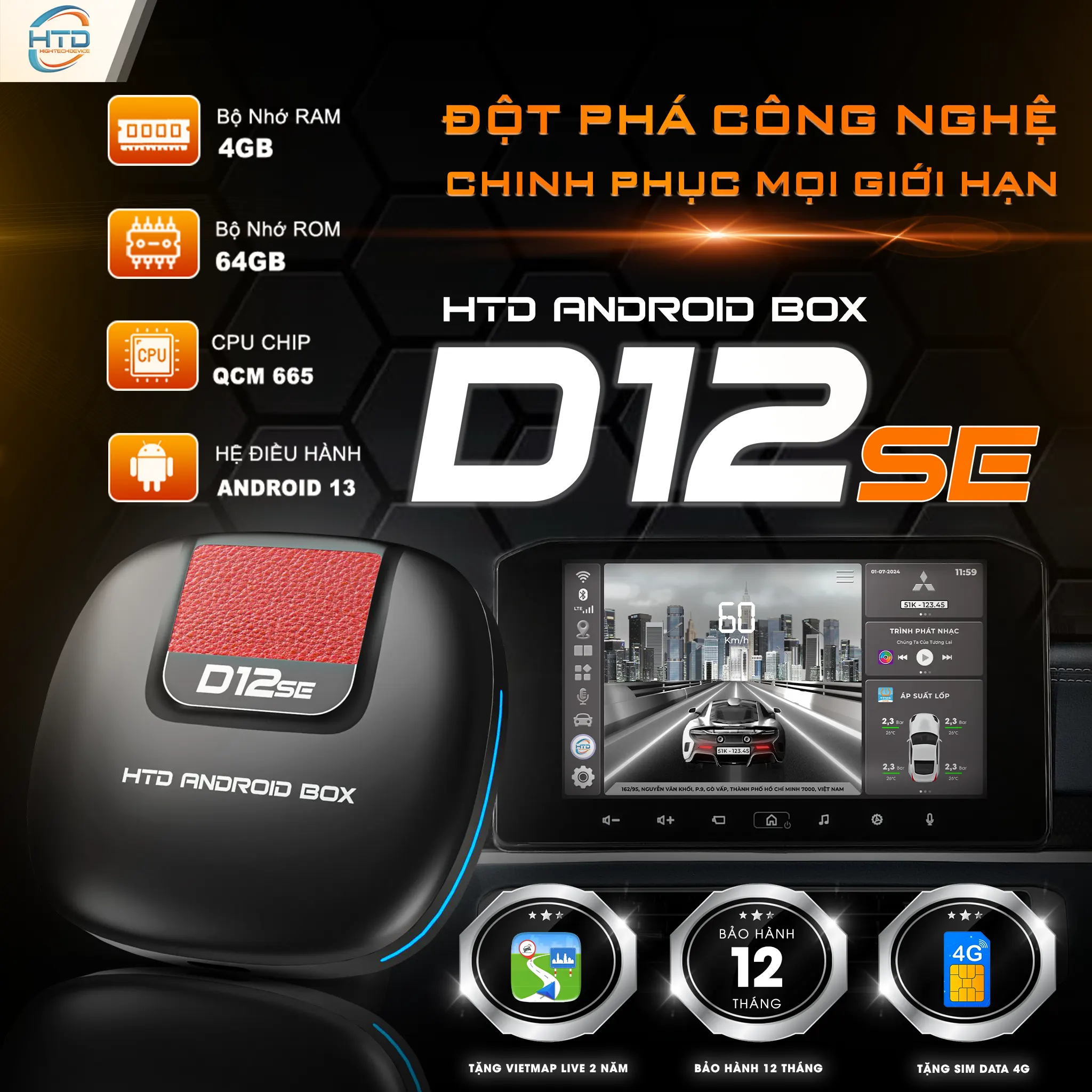 Dòng Android box cho ô tô D12se - HTD Việt Nam