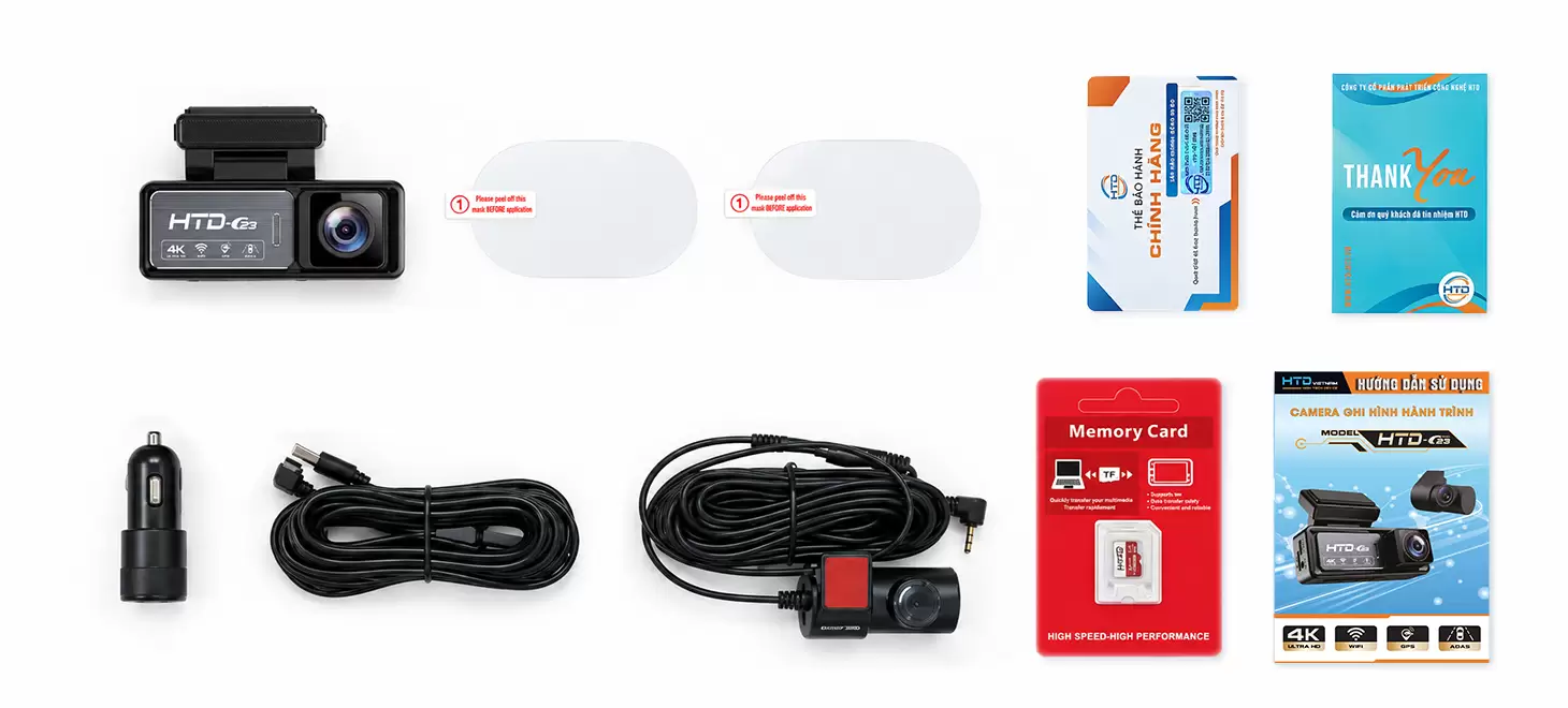 Mở hộp và phụ kiện Camera HTD C23-4K Dual Adas 