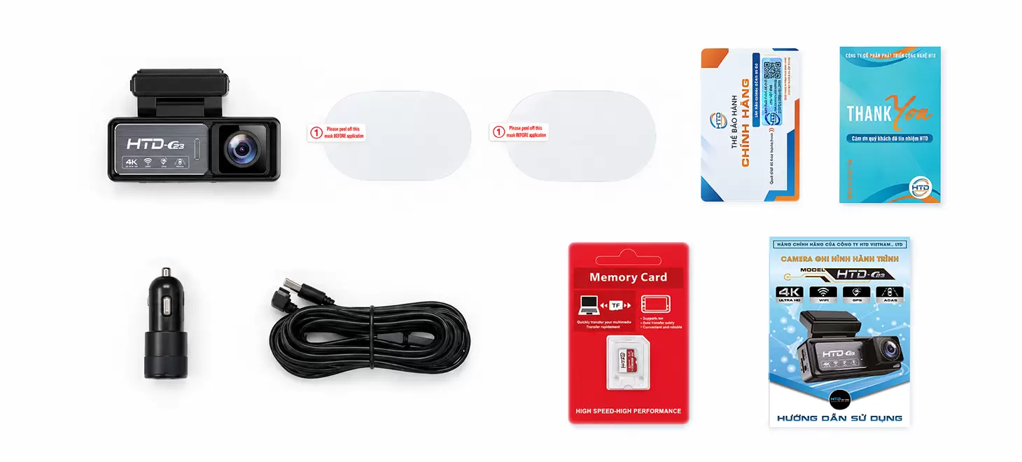 Trọn bộ phụ kiện trong hộp camera hành trình HTD-C26 PLUS