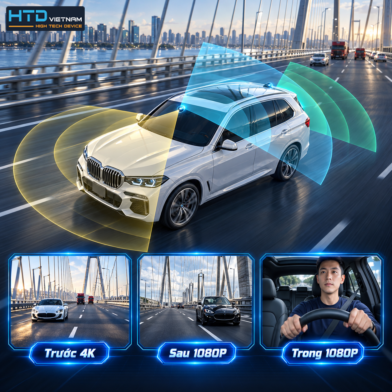 Ghi hình 3 mắt Trước Trong Sau Camera HTD C26-3M