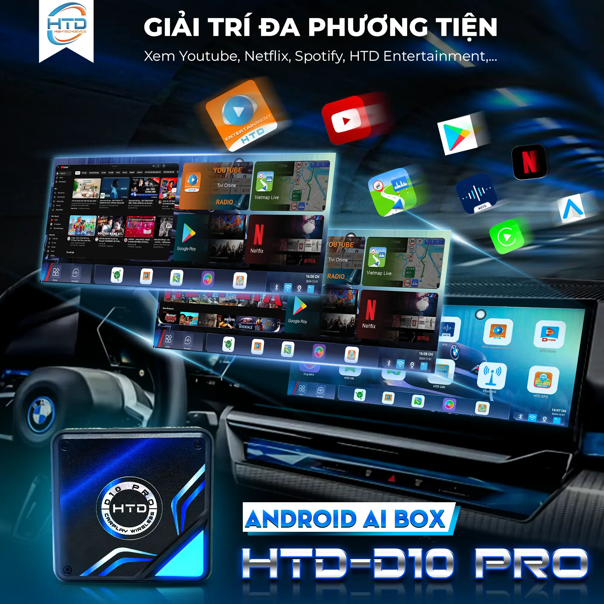 Bộ sản phẩm Android Box cho ô tô HTD- model D10 PRO