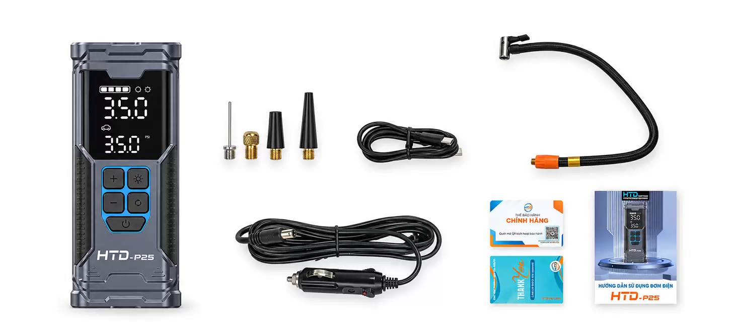 Mở hộp và phụ kiện Bơm điện mini HTD P25