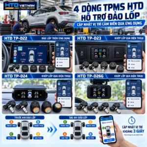 4 dòng cảm biến áp suất lốp HTD TP-D22, TP-D23, TP-D24 và TP-D26G hỗ trợ cập nhật vị trí cảm biến sau khi đảo lốp qua ứng dụng
