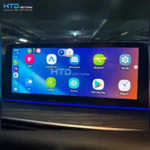 Android Box HTD D10 Plus lắp trên BMW 520i 2023, màn hình iDrive hiển thị giao diện HTD Launcher