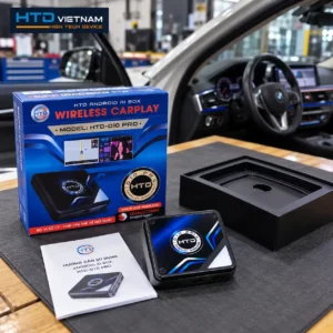 Android Box HTD D10 Pro và phụ kiện trong hộp trước khi lắp cho BMW 520i