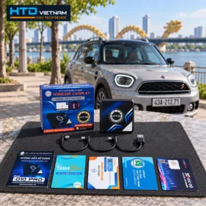 Android Box HTD D10 Pro và phụ kiện trong hộp trước khi lắp cho MINI Countryman