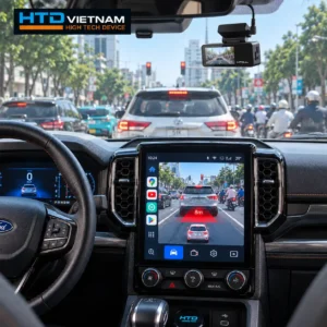 Android Box HTD D15 Ultra ADAS kết hợp camera hành trình hỗ trợ cảnh báo va chạm phía trước FCW trên màn hình zin ô tô.