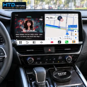 Android Box ô tô hiển thị giao diện chia đôi màn hình bản đồ và video trên màn hình zin