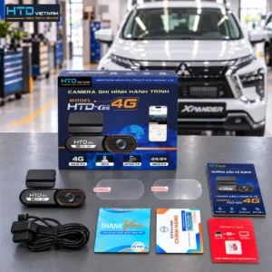 Camera hành trình HTD C25 4G và phụ kiện trong hộp trước khi lắp cho Mitsubishi Xpander