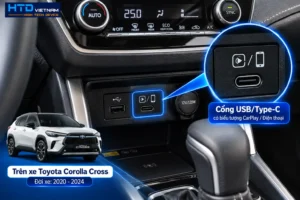 Cổng USB/Type-C có biểu tượng CarPlay hoặc điện thoại trong khoang lái của xe