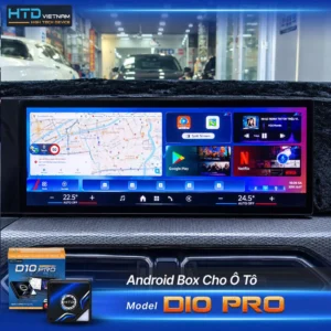 Thiết bị HTD D10 Pro và giao diện Android hiển thị trên màn hình BMW