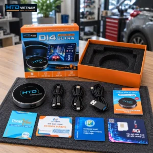 Hộp Android Box HTD D14 Ultra New cùng cáp Type-C, cáp USB, SIM 4G, cáp nguồn Type-Y và thẻ Vietmap Live