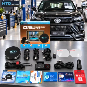 Hộp Android Box HTD D15 Ultra ADAS cùng bộ camera hành trình 2 kênh, cáp, SIM 4G và thẻ Vietmap Live