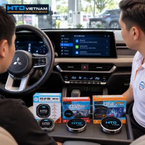 Kỹ thuật viên HTD tư vấn kiểm tra khả năng tương thích Android Box trên màn hình zin Mitsubishi Xforce 2026