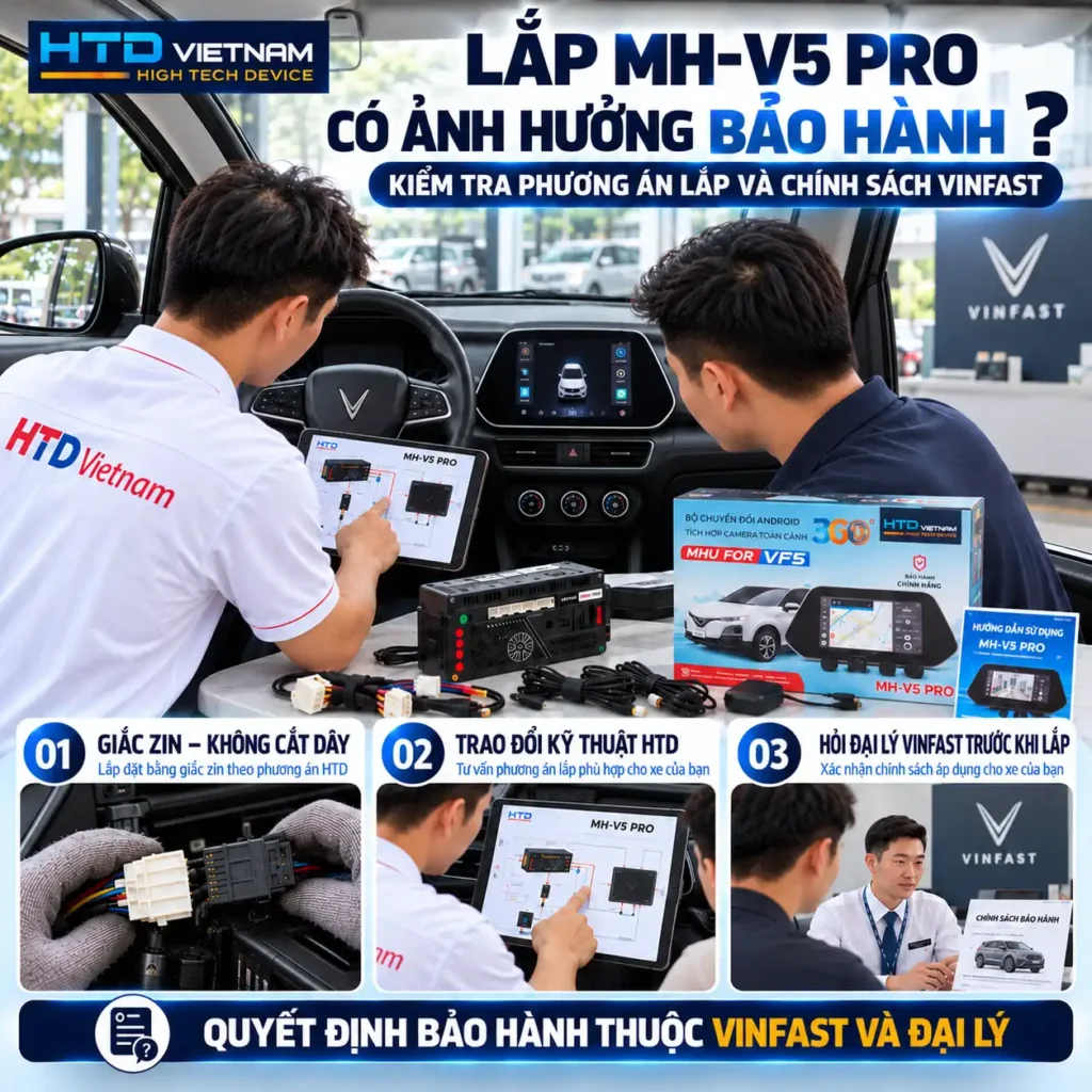 Lắp Android Box cho VinFast VF5: quy trình lắp MHU MH-V5 PRO cắm giắc zin, không cắt dây