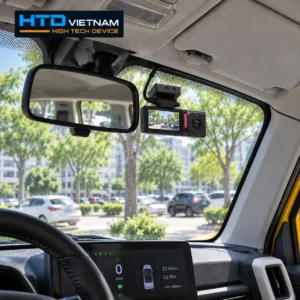 Lắp camera hành trình HTD trên kính chắn gió VinFast VF3 đúng vị trí, đi dây gọn gàng