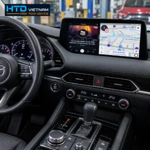 Màn hình zin Mazda 3 Premium 2025 hiển thị Vietmap Live và ứng dụng giải trí qua Android Box HTD D12SE New