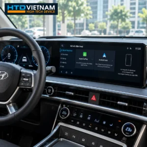 Menu kết nối điện thoại trên màn hình zin Hyundai Santa Fe để kiểm tra CarPlay và Android Auto