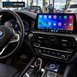 Giao diện Android Box HTD D10 Pro hiển thị trên màn hình iDrive BMW 520i