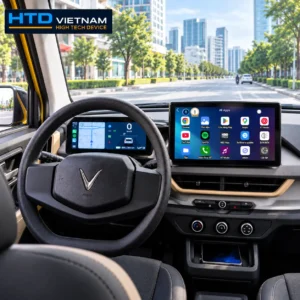 VinFast VF3 với màn hình ODO sau vô-lăng và màn hình trung tâm dùng MHU HTD