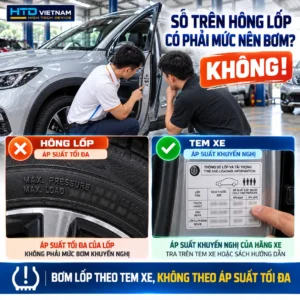 So sánh áp suất tối đa ghi trên hông lốp với áp suất khuyến nghị trên tem xe, hướng dẫn bơm lốp đúng tiêu chuẩn nhà sản xuất