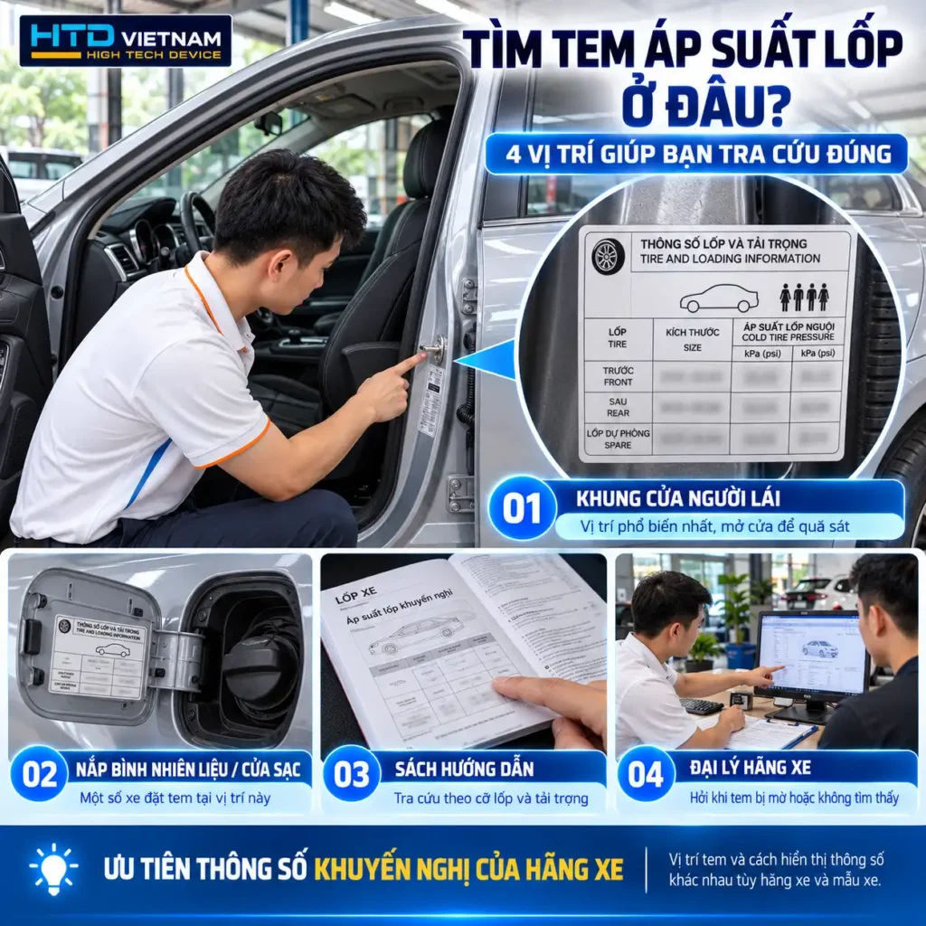 Áp suất lốp ô tô bao nhiêu là đủ? Cách đọc tem xe để biết đúng mức cho xe của bạn