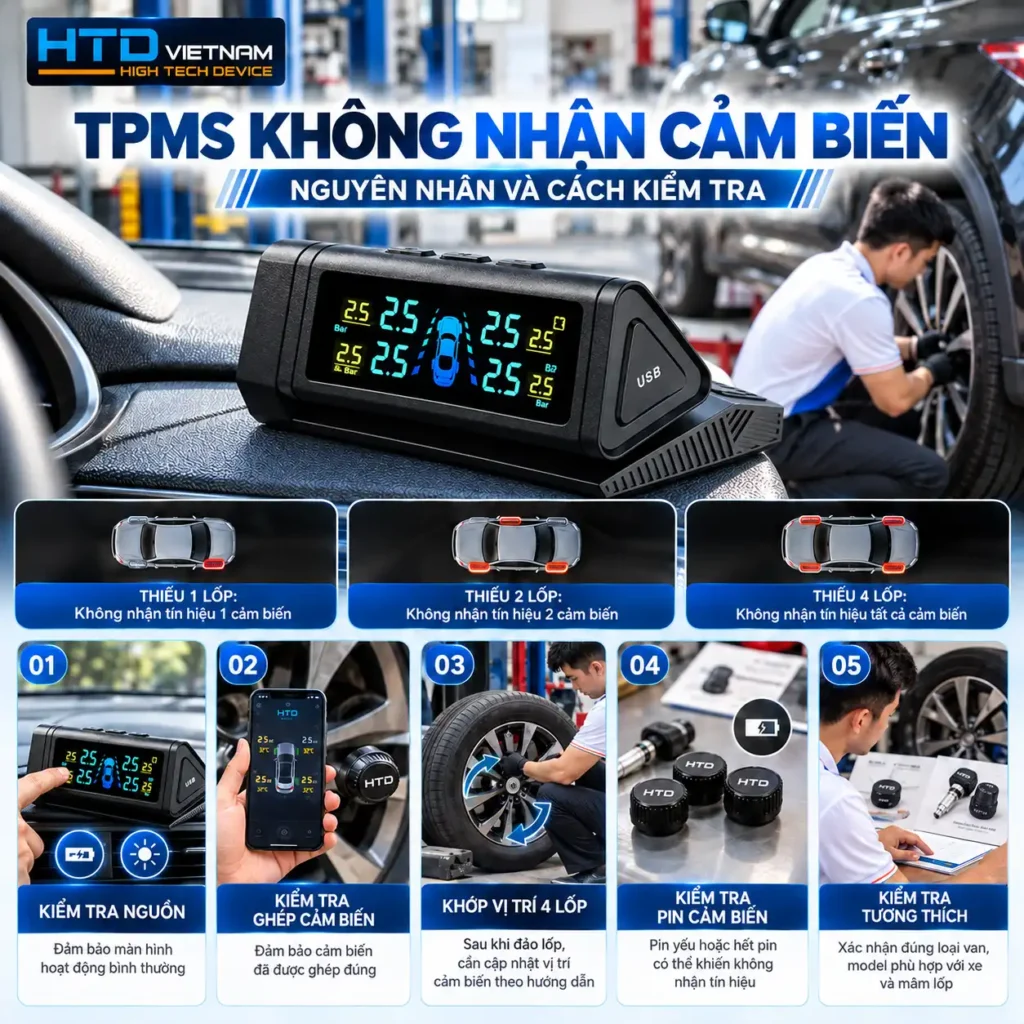 TPMS không nhận cảm biến: 7 bước kiểm tra ghép, pin, vị trí